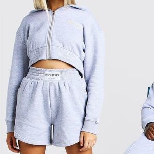 Boohoo 3 Piece Cropped hoodie & short set